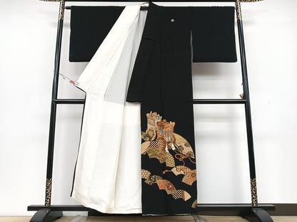 平和屋着物■豪華黒留袖　駒刺繍　御所車花文　金彩　正絹　逸品　CAAX1907xe