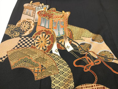 平和屋着物■豪華黒留袖　駒刺繍　御所車花文　金彩　正絹　逸品　CAAX1907xe
