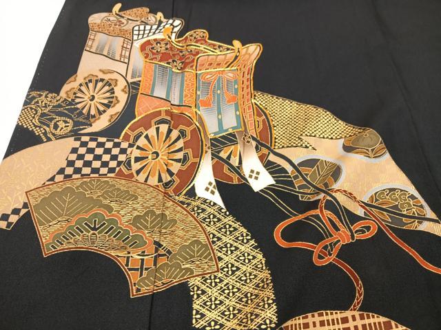 平和屋着物■豪華黒留袖　駒刺繍　御所車花文　金彩　正絹　逸品　CAAX1907xe