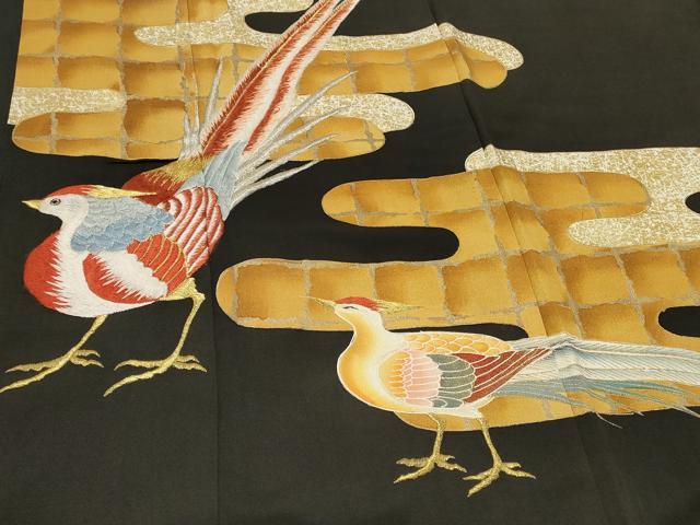 平和屋着物■豪華黒留袖　刺繍　エ霞群鳥文　金彩　正絹　逸品　CAAX2210in