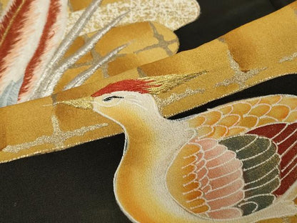 平和屋着物■豪華黒留袖　刺繍　エ霞群鳥文　金彩　正絹　逸品　CAAX2210in