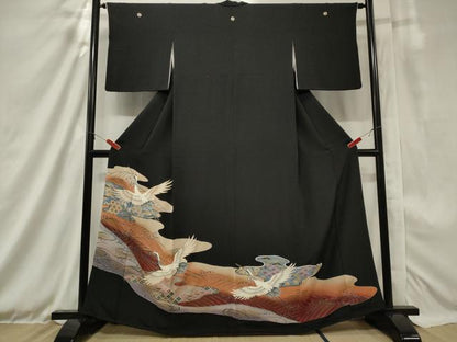 平和屋着物■豪華黒留袖 駒刺繍 立波飛鶴文 暈し染め 金彩 正絹 逸品 CAAX2300in