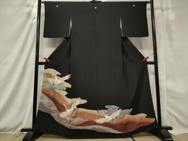 平和屋着物■豪華黒留袖 駒刺繍 立波飛鶴文 暈し染め 金彩 正絹 逸品 CAAX2300in
