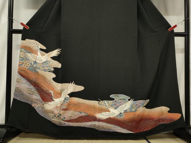 平和屋着物■豪華黒留袖 駒刺繍 立波飛鶴文 暈し染め 金彩 正絹 逸品 CAAX2300in