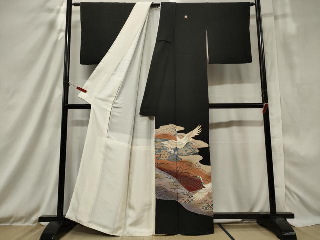 平和屋着物■豪華黒留袖 駒刺繍 立波飛鶴文 暈し染め 金彩 正絹 逸品 CAAX2300in