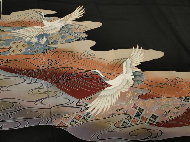 平和屋着物■豪華黒留袖 駒刺繍 立波飛鶴文 暈し染め 金彩 正絹 逸品 CAAX2300in