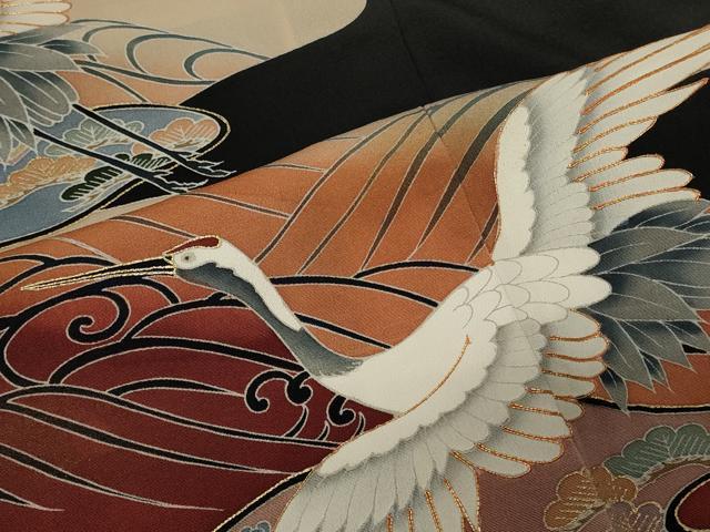 平和屋着物■豪華黒留袖 駒刺繍 立波飛鶴文 暈し染め 金彩 正絹 逸品 CAAX2300in