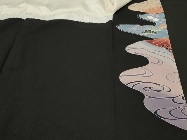 平和屋着物■豪華黒留袖 駒刺繍 立波飛鶴文 暈し染め 金彩 正絹 逸品 CAAX2300in