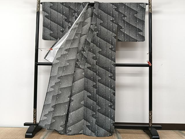 平和屋着物▽小紋　単衣　枝蕾　黒地　洗える着物　CAAX2428xi