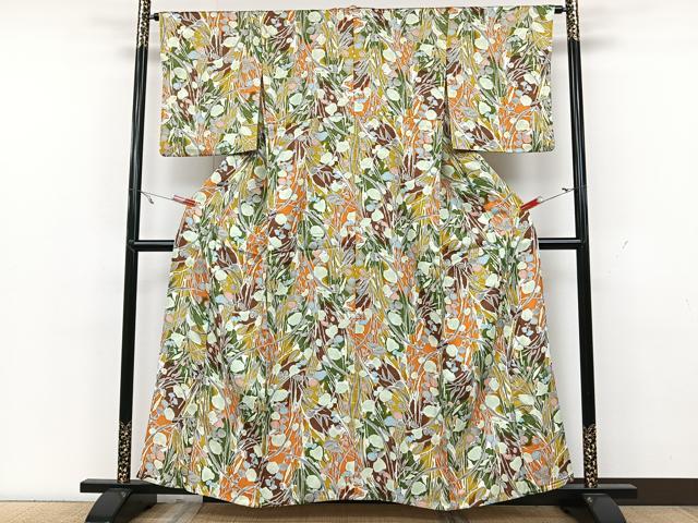 平和屋着物▽小紋　単衣　草花文　洗える着物　CAAX2429xi