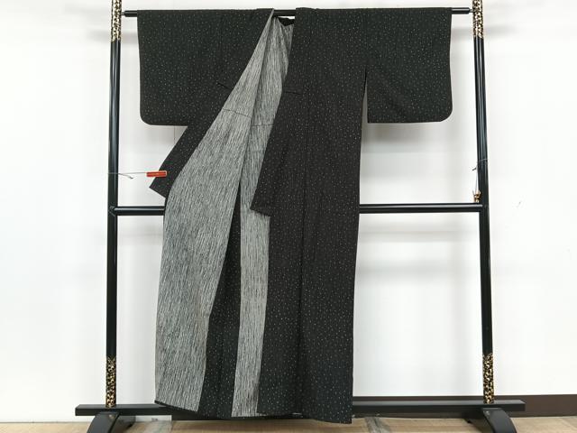 平和屋着物▽小紋　単衣　あられ文　黒地　洗える着物　CAAX2431xi