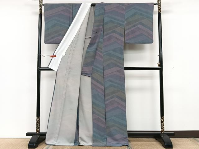 平和屋着物▽小紋 単衣 幾何学文 洗える着物 CAAX2434xi