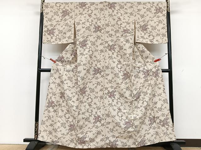 平和屋着物▽小紋　単衣　草花文　洗える着物　CAAX2435xi