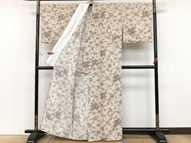 平和屋着物▽小紋　単衣　草花文　洗える着物　CAAX2435xi