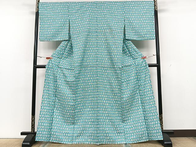 平和屋着物▽小紋　単衣　亀甲草花文　洗える着物　CAAX2439xi