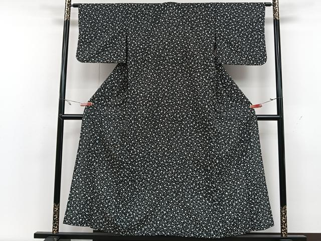 平和屋着物▽小紋　単衣　大小あられ　黒地　洗える着物　CAAX2445xi
