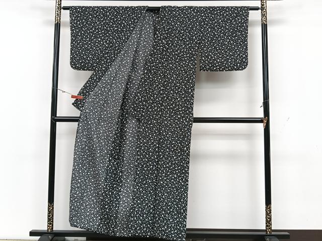 平和屋着物▽小紋　単衣　大小あられ　黒地　洗える着物　CAAX2445xi