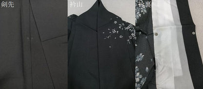 平和屋着物▽訪問着　単衣　草花文　黒地　金彩　洗える着物　CAAX2448xi