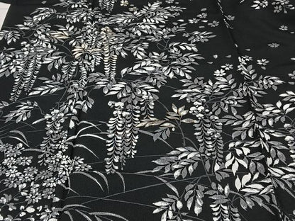 平和屋着物▽訪問着　単衣　草花文　黒地　金彩　洗える着物　CAAX2448xi