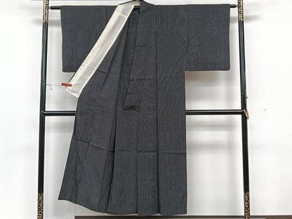 平和屋着物▽上質な紬 単衣 縞 正絹 逸品 CAAX2451xi