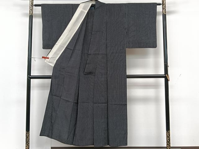 平和屋着物▽上質な紬 単衣 縞 正絹 逸品 CAAX2451xi