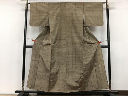 平和屋着物▽上質な紬 単衣 格子柄 正絹 逸品 CAAX2452xi