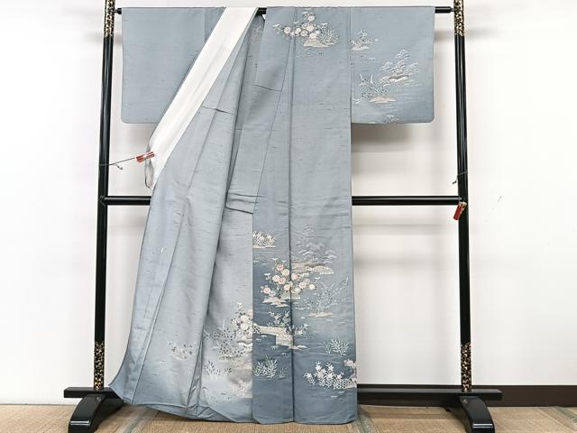 平和屋着物▽訪問着 単衣 友禅 作家物 紬地 風景文 正絹 逸品 CAAX2453xi