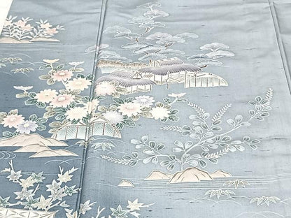 平和屋着物▽訪問着 単衣 友禅 作家物 紬地 風景文 正絹 逸品 CAAX2453xi