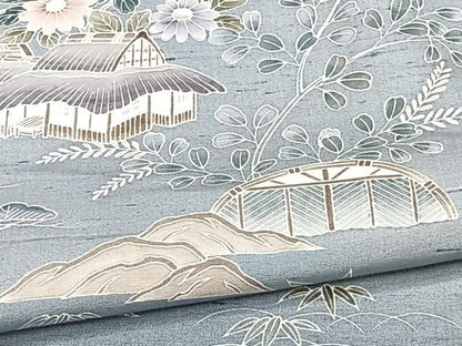 平和屋着物▽訪問着 単衣 友禅 作家物 紬地 風景文 正絹 逸品 CAAX2453xi