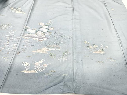 平和屋着物▽訪問着 単衣 友禅 作家物 紬地 風景文 正絹 逸品 CAAX2453xi