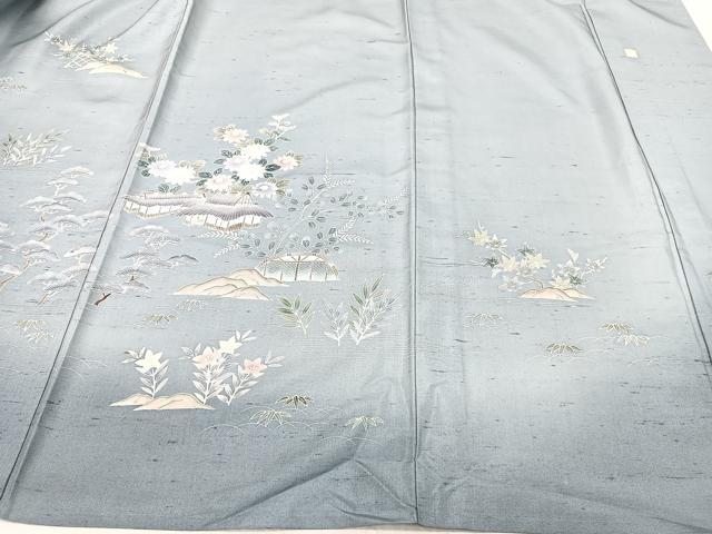 平和屋着物▽訪問着 単衣 友禅 作家物 紬地 風景文 正絹 逸品 CAAX2453xi