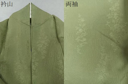 平和屋着物▽上質な色無地 単衣 草花地紋 黄海松茶 正絹 逸品 CAAX2454xi