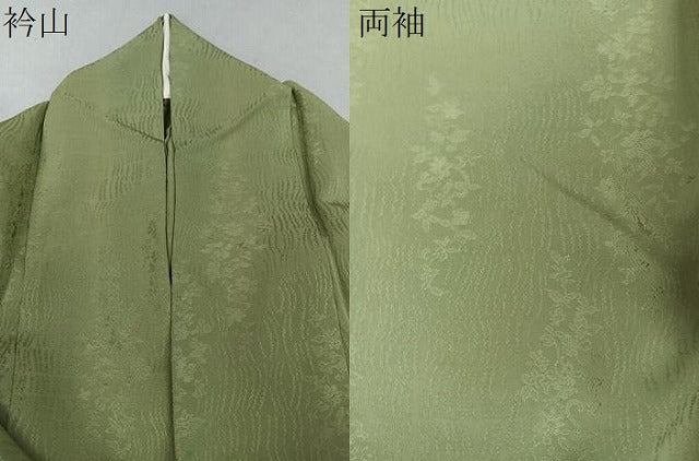 平和屋着物▽上質な色無地 単衣 草花地紋 黄海松茶 正絹 逸品 CAAX2454xi