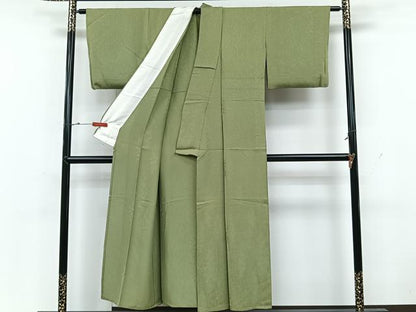 平和屋着物▽上質な色無地 単衣 草花地紋 黄海松茶 正絹 逸品 CAAX2454xi