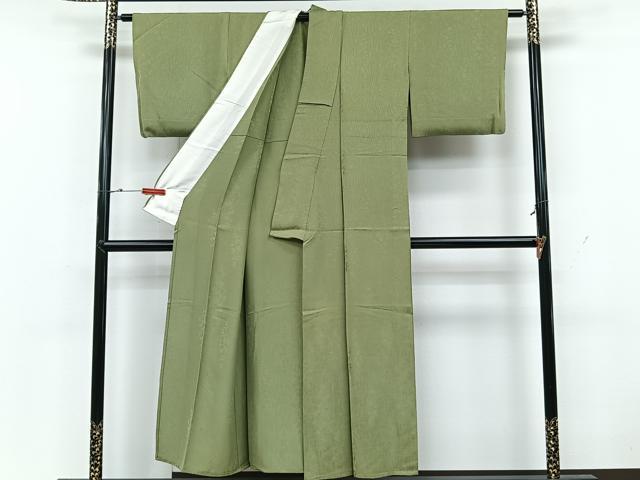 平和屋着物▽上質な色無地 単衣 草花地紋 黄海松茶 正絹 逸品 CAAX2454xi