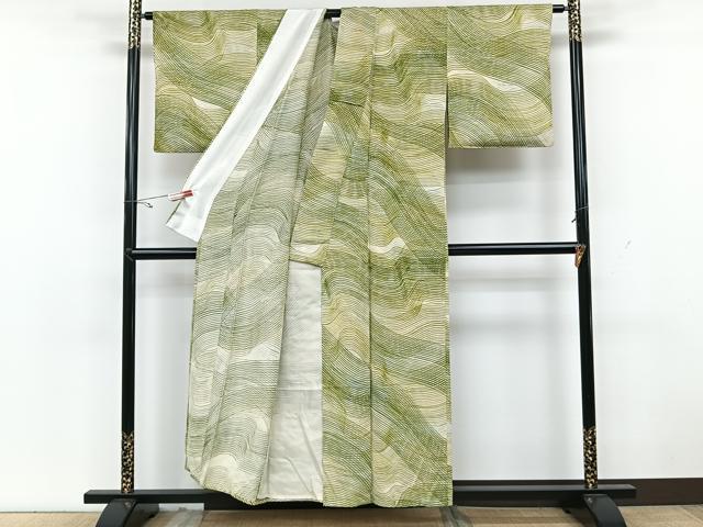 平和屋着物▽上質な小紋 単衣 幾何学文 正絹 逸品 CAAX2456xi