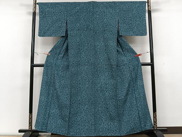 平和屋着物▽上質な小紋　単衣　紬地　更紗花唐草文　正絹　逸品　CAAX2458xi