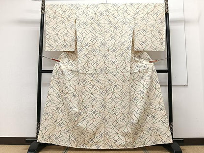 平和屋着物▽上質な紬 単衣 七宝文 正絹 逸品 CAAX2466xi