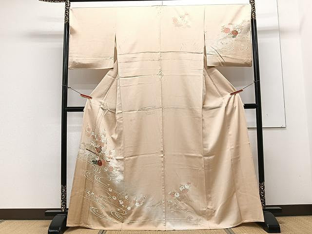平和屋着物▽訪問着 単衣 流水花文 暈し染め 金彩 正絹 逸品 CAAX2467xi