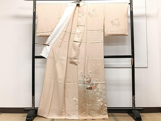 平和屋着物▽訪問着 単衣 流水花文 暈し染め 金彩 正絹 逸品 CAAX2467xi