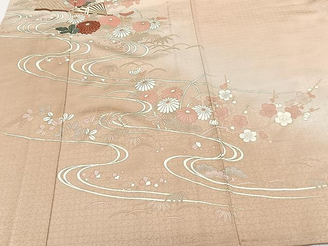 平和屋着物▽訪問着 単衣 流水花文 暈し染め 金彩 正絹 逸品 CAAX2467xi