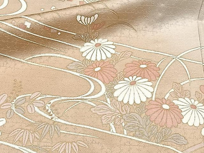 平和屋着物▽訪問着 単衣 流水花文 暈し染め 金彩 正絹 逸品 CAAX2467xi