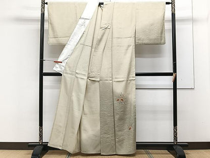 平和屋着物▽訪問着　単衣　刺繍　草花文　暈し染め　金銀彩　正絹　逸品　CAAX2468xi