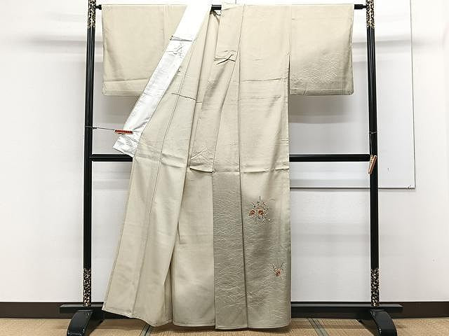 平和屋着物▽訪問着　単衣　刺繍　草花文　暈し染め　金銀彩　正絹　逸品　CAAX2468xi