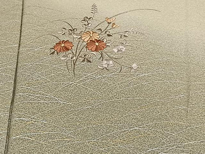 平和屋着物▽訪問着　単衣　刺繍　草花文　暈し染め　金銀彩　正絹　逸品　CAAX2468xi