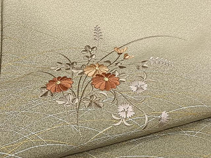 平和屋着物▽訪問着　単衣　刺繍　草花文　暈し染め　金銀彩　正絹　逸品　CAAX2468xi