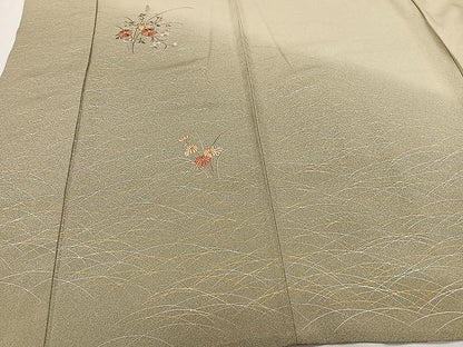 平和屋着物▽訪問着　単衣　刺繍　草花文　暈し染め　金銀彩　正絹　逸品　CAAX2468xi