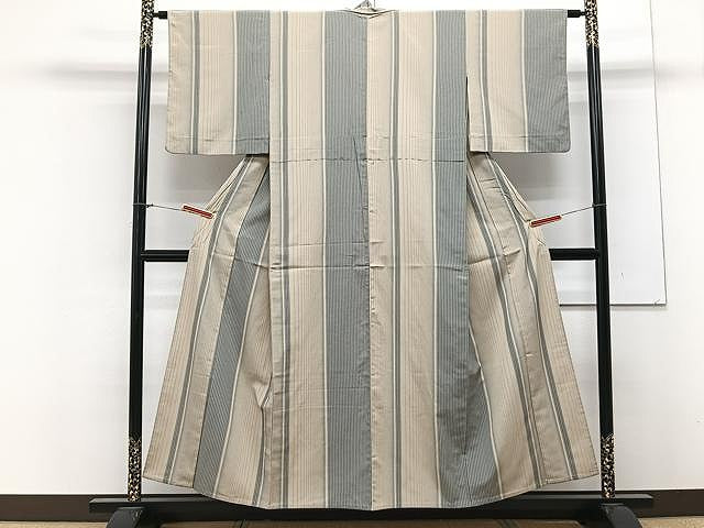 平和屋着物▽上質なお召 単衣 縞 正絹 逸品 CAAX2469xi