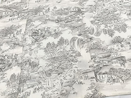 平和屋着物▽上質な小紋　単衣　紬地　人物風景文　正絹　逸品　CAAX2470xi