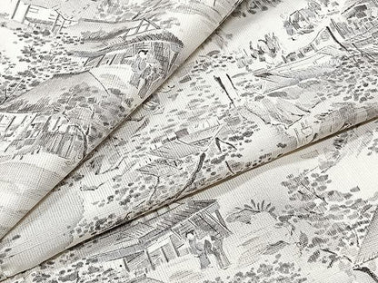 平和屋着物▽上質な小紋　単衣　紬地　人物風景文　正絹　逸品　CAAX2470xi